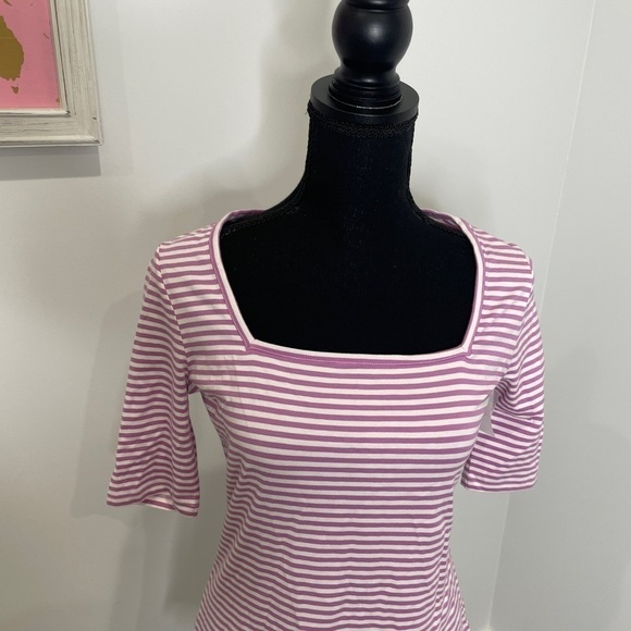 Halogen Lilac Square Neck Striped 3/4 Sleeve Top - Picture 2 of 7